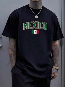 Bandera mexicana con la palabra México en letras verdes rojas y blancas que simboliza orgullo nacional pasión por la cultura y amor por la patria camiseta de hombre talla grande 100% algodón suave cómoda y resistente para uso diario - Blanco - Ver 8