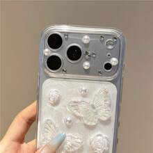 1 chiếc ốp lưng điện thoại hình bướm hoa trà 3D lấp lánh, hiệu ứng cát chảy, tương thích với iPhone 17 Pro Max, 17, 16, 15, 14, 13, 12, 11 Pro/Pro Max, chống rơi vỡ. - trắng - Xem 8