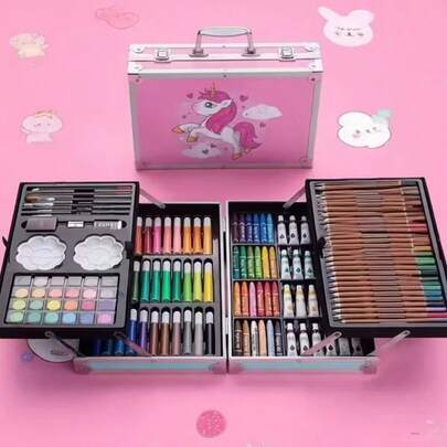 EDVELLA Set Completo de Dibujo y Pintura para Niños con Estuche Metálico Portátil, Incluye Lápices, Rotuladores y Acuarelas, Ideal para Preescolar y Primaria