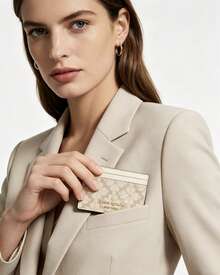 Kate Spade Ví KS Signature Series, ví đựng thẻ, hộp đựng thẻ, ví siêu mỏng bỏ túi trước, bao đựng thẻ siêu mỏng chống RFID. - Màu be - Xem 6