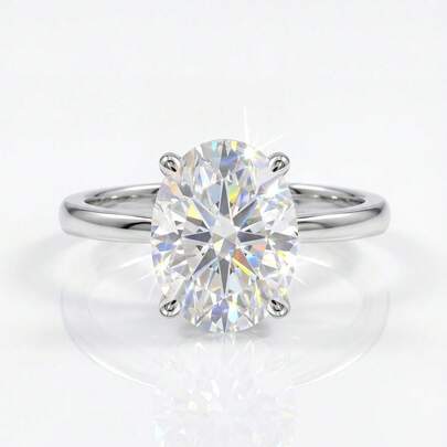 1克拉四爪镶嵌椭圆形D色莫桑石订婚戒指，女士奢华S925纯银承诺戒指，周年纪念奢华珠宝礼品