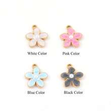 1 pieza Nuevo brazalete de cadena de acero inoxidable dorado con colgante de flores coloridas de primavera para mujeres - Flores - Ver 4