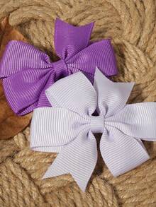 6pcs Solid Color Satin Ribbon French Style Bow Hair Clips, Suitable For Various Hairstyles - Purple - View 5
