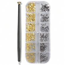 12 emplacements Décorations d'art pour ongles en acier demi-rond doré et argenté, stylo magnétique avec perles d'acier, petites perles d'acier inoxydable caviar, décorations de vernis à ongles avec micro-perles - Multicolore - Voir 16