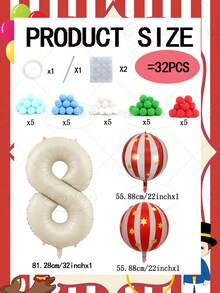 32pcs/Set Circus Star Stripe 4D Balloon Set, Includes 32-Inch Number Balloons, 22-Inch Star Stripe 4D Balloons, Suitable For 0-9 Years Old Birthday Party Decoration, Balloon Theme Decoration, Wedding Decoration, Photography Props, Surprise Gift - A - View 12
