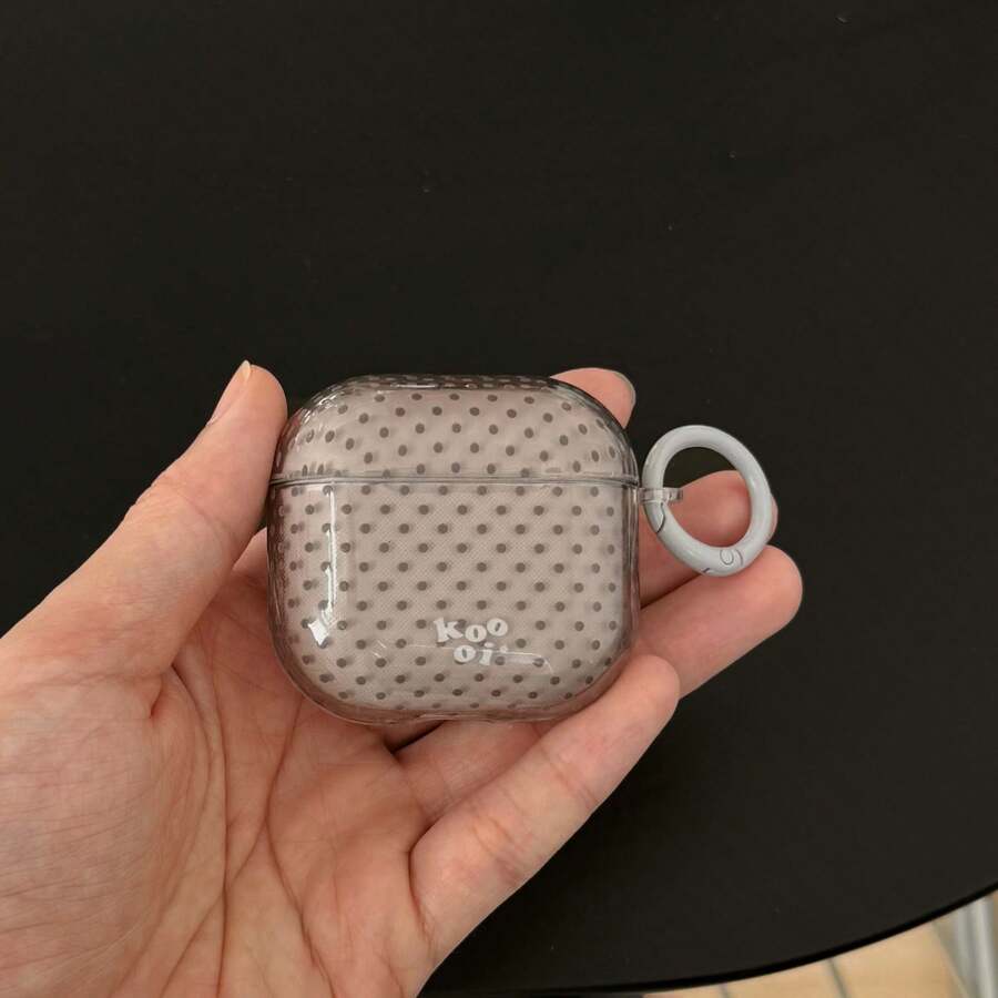 Ốp tai nghe màu xám trong suốt tối giản chấm bi + vòng tròn, tương thích với Pro 3, New Pro 2, Apple 4 dễ thương, thiết kế tối giản cá nhân hóa cho thế hệ 1/2 dành cho nữ. - Màu Xám nhạt - Xem 1
