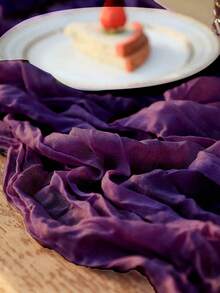 5pcs Deep Purple Chiffon Ruffle Design Table Runners, Solid Color Tablecloths, Suitable For Graduation Celebration, Birthday Party Decoration, Wedding Accessories, Holiday Home Party Table Decor, Baby Shower, Bridal Shower Tablecloth, Banquet Party Table Flags, Cheese Cloth Table Flags, Table Decor - Dark Purple - View 7