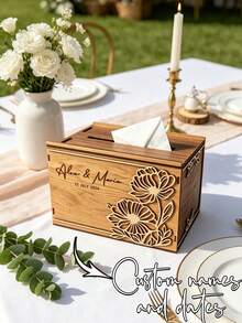 1pc Personalized Customized Wedding Card Box, Wedding Wooden Card Box, Personalized Wedding Envelope Box, Customized Wedding Mailbox, Wedding Card Gift Box With Delivery Hole, The Required Material Width Is 3 Millimeters. - Black - View 7