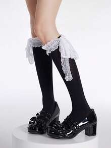 1双蕾丝边蝴蝶结长袜，性感可爱，Y2K风格，适合约会、派对、春秋季穿着。 - 彩色 - 查看 7
