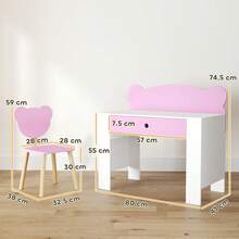 AIYAPLAY Kids Desk And Chair Set, Study Table And Chair With Storage Drawer For Drawing, Reading, Writing, Bear Theme Children Writing Table Set For Bedroom, Daycare, Playroom, Pink - Pink - View 3