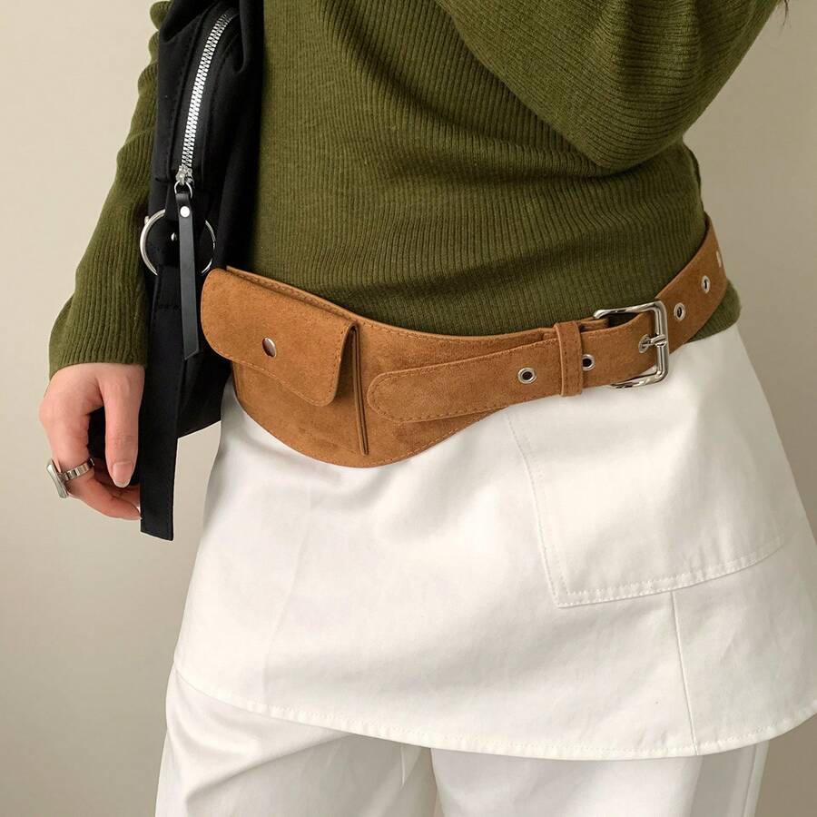 Retro Suede Waist Belt, Unique Design Waist Bag, Decorative For Skirts & Jeans - Multicolor - View 1