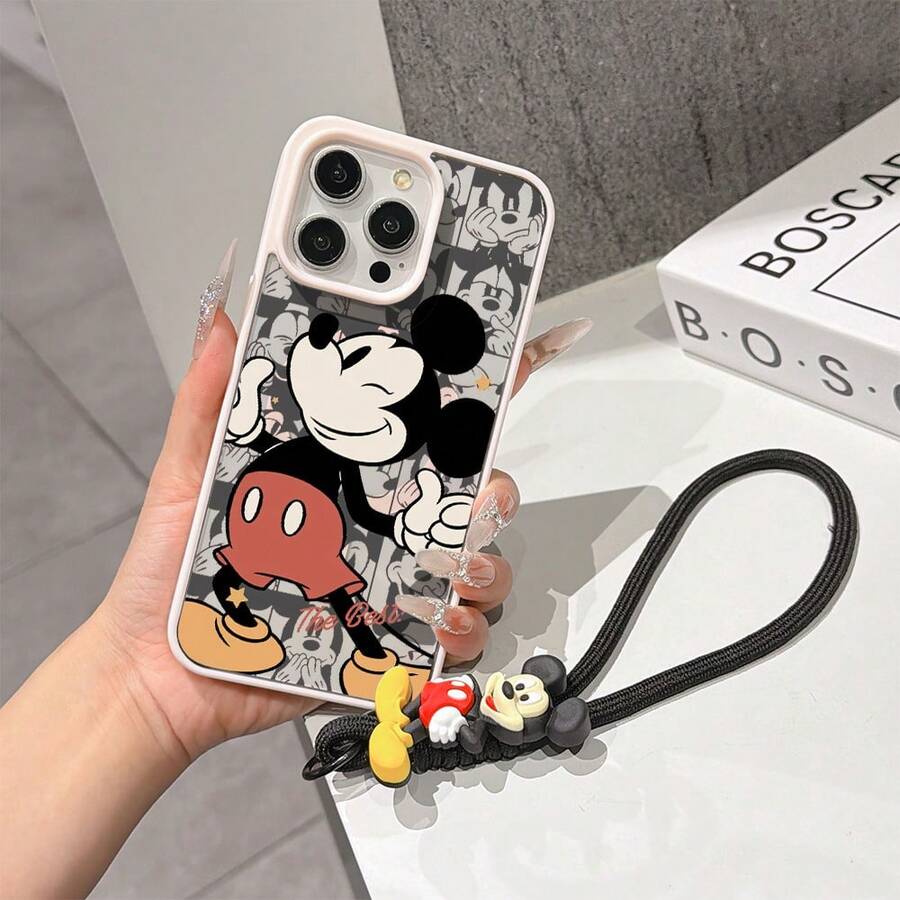 This Disney Mickey Mouse Pattern Lanyard Phone Case Features A Strong Magnetic Closure And Full Coverage Of Acrylic And TPU Material. It's Shockproof, Lightweight, And Suitable For IPhone17/16/11/13/15/15 Plus/15 Pro/15 Pro Max/12/14 Pro Max/11 Pro Max/12 Pro/12 Pro Max/13. It's A Popular Birthday Gift, Business Gift, Durable, Stain-Resistant, And Fingerprint-Resistant New Phone Case For Men And Women. It Also Includes A Mickey Mouse Phone Case And Mickey Mouse Doll Bracelet. Compatible With SamsungGalaxy S20, S21, S22, S23, And S24 Series. It's The Perfect Gift For Friends And Family. This Stylish Phone Case Is Fun, Lightweight, And Durable. IPhone17 Pro Max Phone Case, Minnie Phone Case. - Hồng - Xem 1