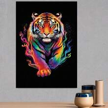 Kit de pintura de diamantes con un tigre neón colorido, decoración artística con taladro completo en estilo abstracto, parche de tela de bordado hecho a mano para arte de pared en sala de estar, dormitorio o pasillo, un regalo de poder y energía misteriosos, producto terminado sin marco - Enmarcado - Ver 3