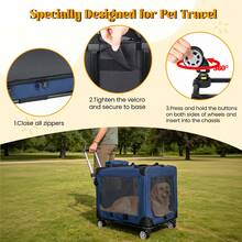 2 In 1, 24''/28"/ Collapsible Travel Dog Crate For Medium Large Dogs, Rolling Pet Carrier With Wheels, 3-Door Portable Folding Pet Kennel With Mesh Windows, Indoor Outdoor Travel Use, Dark Blue - Blue - View 9