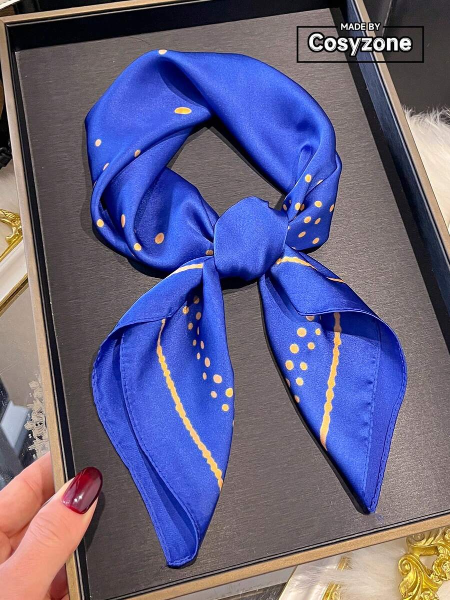 一条简约波点印花方巾，尺寸为 27.6 英寸（约 70 厘米），适合休闲和街头风格穿搭，可用作头巾、发带、头巾，也是户外防晒配饰，为您的造型锦上添花。 - 藍色 - 查看 1