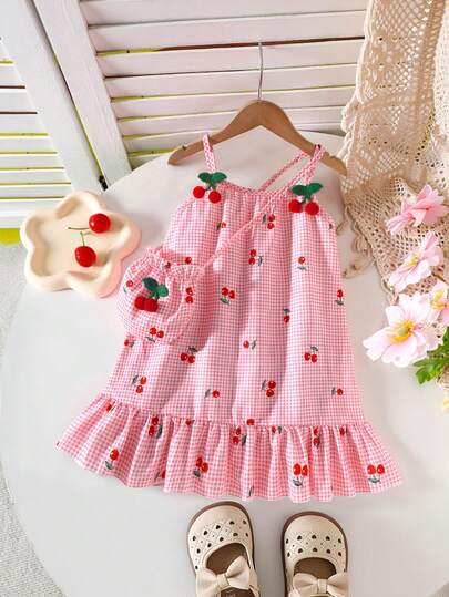 Vestido avental infantil sem mangas com textura jacquard, modelo casual de verão para meninas.