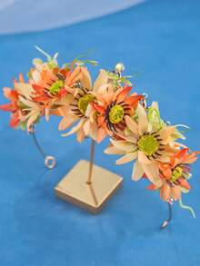 橙色向日葵花朵发箍，乡村风新娘仿真花头饰，婚礼摄影发饰 - 橘色 - 查看 5