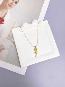 1 chiếc vòng cổ bằng thép không gỉ, chống thấm nước, không phai màu, hình hoa hồng nhỏ nhắn, tinh tế, thích hợp cho phụ nữ đeo hàng ngày. - Vàng - Xem 5