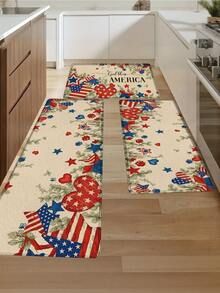 1pc Striped & Star Pattern Kitchen Mat, Independence Day Rug, Washable Kitchen Rug, Machine Washable Rug, Floor Covering/Doormat, Foot Mat, Door Mat, Home Decor, Bohemian Style Rug, Turkish Rug, Area Rug, Striped Rug, Runner Rug, Hallway Rug, Kitchen Rug, Suitable For Parties, Holidays, Gatherings, Gifts, Dinner Parties, Etc., Rug, Door Mat, Kitchen Mat, Area Rug, Kitchen Supplies, Kitchen Decor, Kitchen Mat, Kitchen Floor Mat, Kitchen Set, Foam Mat - American Pastoral Patriotism - View 1