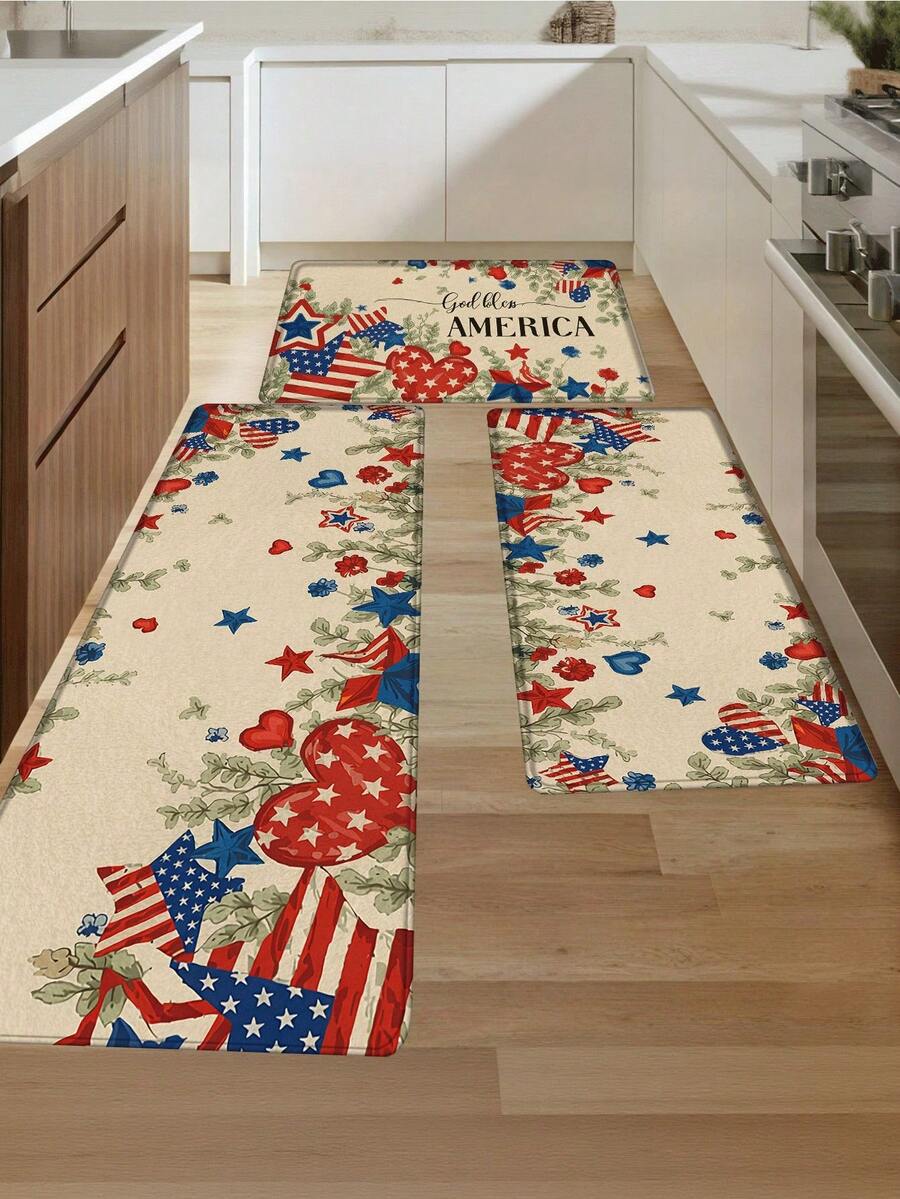 1pc Striped & Star Pattern Kitchen Mat, Independence Day Rug, Washable Kitchen Rug, Machine Washable Rug, Floor Covering/Doormat, Foot Mat, Door Mat, Home Decor, Bohemian Style Rug, Turkish Rug, Area Rug, Striped Rug, Runner Rug, Hallway Rug, Kitchen Rug, Suitable For Parties, Holidays, Gatherings, Gifts, Dinner Parties, Etc., Rug, Door Mat, Kitchen Mat, Area Rug, Kitchen Supplies, Kitchen Decor, Kitchen Mat, Kitchen Floor Mat, Kitchen Set, Foam Mat - American Pastoral Patriotism - View 1