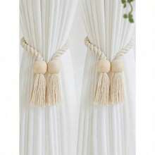 4pcs Magnetic Window Curtain Tiebacks Simple Wooden Tassel Curtain Buckle Curtain Holdback Suitable For Bedroom Living Room Kitchen Home Decoration - 多色的 - 查看 3