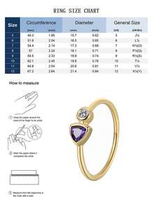 Charm-In 18K Gold Plated Trillion Amethyst & Clear CZ Open Ring, Adjustable Two-Stone Statement Jewelry For Women - Gold - View 4
