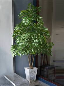 76/140cm Artificial Tropical Ficus Tree, Large Southern Bamboo Fake Branches, Plastic Palm Tree, Tall Green Ficus, Suitable For Home Decor, Gardening, Office, Potted Plants (Not Included) - Green - View 3