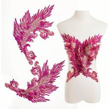 1 Pair Gold & Red Phoenix Sequin Embroidered Fabric Patch, Stage Costume, Wedding Dress DIY Decor Accessory - Cloth Patch - View 6