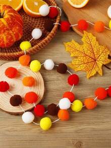 6.5ft Handmade Felt Ball Wreath, Colorful Macaron Pom Pom Decoration, Suitable For Carnival, Easter, Thanksgiving, Wedding Party, Best Christmas Home Decor, Christmas Gift, Suitable For Maldives Festival, Easter, New Year, Valentine's Day, Christmas Wall Decor, Suitable For Home, Room, Living Room, Office Decoration - Multicolor - View 2