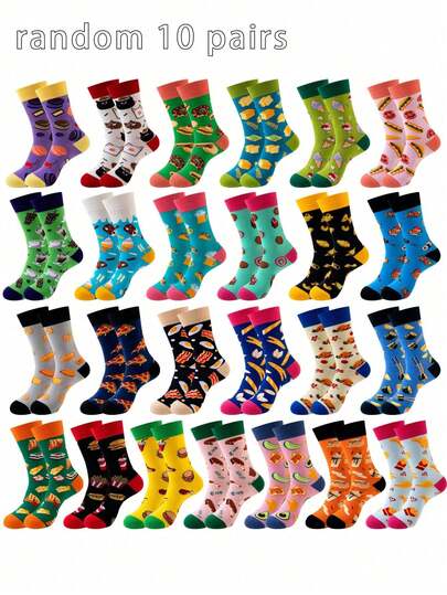 10 pares de calcetines de dibujos animados aleatorios, calcetines deportivos casuales versátiles y de moda, adecuados para todas las estaciones