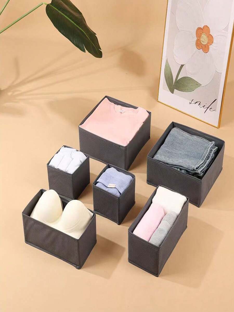 High Quality Non-Woven Fabric PP Board Multi-Piece Set, Easy To Clean, Foldable, Odorless, Clothing Storage Boxes. The Non-Woven Fabric Small Storage Boxes Have Zipper Bottom Design, Suitable For Organizing Toys, Clothes And Various Items. - Dark Grey - View 1