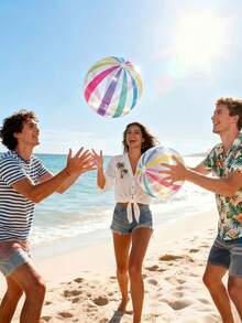 Polka Dot Beach Ball, Inflatable PVC Water Ball, Colorful Striped Ball, Outdoor Swimming Pool Beach Party Decoration, Inflatable Outdoor Activity Ball - Multicolor - View 4