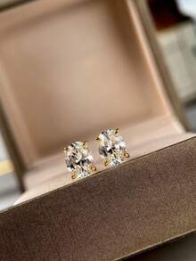 1 Đôi bông tai đinh tán hình bầu dục bằng bạc Sterling S925 đính đá Zirconia, trang sức cao cấp, thanh lịch, tối giản, đa năng dành cho nữ, phù hợp cho các bữa tiệc và tụ họp, trang trí tai duyên dáng và sang trọng. - hình bầu dục - Xem 6