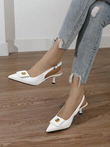 新款时尚夏季女式白色高跟鞋，粗跟舒适凉鞋，尖头穆勒鞋，中跟包头夏季鞋，玛丽珍坡跟凉鞋 - 白色 - 查看 1