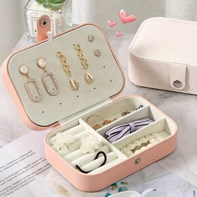 1pc Portable Double-Layer Elegant Faux Leather Jewelry Box, 3-Tier Design, Convenient Carrying, Organized Storage For Earrings, Rings, Necklaces & Pendants - Perfect Gift For Women, Great For Christmas & Valentine's Day, Jewelry Box
