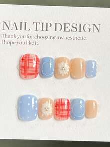 10片/套 短方形纯手工美甲贴纸，手绘冰花渐变格纹设计，柔和亮丽，适合日常美甲和节日派对礼物，是女孩理想的美甲护理产品，包含一套美甲贴纸 - Follow Your Heart - 查看 3