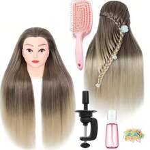 人体模型头美发造型训练模型美容娃娃头合成纤维假发带夹子支架 - 查看 13