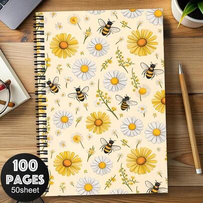 Un quaderno a spirale dal tema rustico di fattoria con un delizioso design di api e margherite, ottimo per l'ufficio, i viaggi o l'organizzazione personale. Un regalo perfetto per gli appassionati di , ispirato all'autunno e ideale per la decorazione con api.