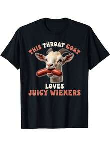 Funny Throat Goat Swallows Juicy Wieners Inappropriate Adult T-Shirt, Cotton2026-Cozy Summer Essential & Casual Chic - 黑色 - 查看 5