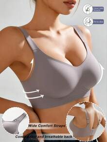 1pc Women's Seamless Wireless Bra - Solid Color, Ultra Soft & Comfortable Casual Underwear, Minimalist Design - Coffee Brown - View 1