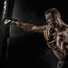 Guantes de Boxeo 8-18oz,Guantes de Entrenamiento para Hombres y Mujeres, Protector Bucal Incluido, Absorción de Impactos, - Negro Oro - Ver 8