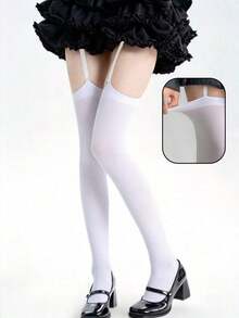 1pc Y2K Punk Style Suspender Socks, Sexy Dark Thigh High Stockings, Slim Fit - trắng - Xem 13