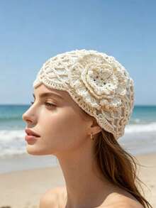 1 pieza Gorro de mujer de punto transpirable con estampado floral versátil, minimalista con acento de lentejuelas, gorra de unicolor - multicolor - Ver 2