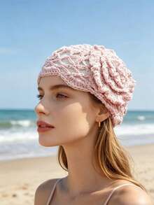 1 pieza Gorro de mujer de punto transpirable con estampado floral versátil, minimalista con acento de lentejuelas, gorra de unicolor - multicolor - Ver 12