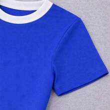 Cropped T-Shirt Brazil Amelica Printed Top Blouse Round Neck Short Sleeve World Cup  Brazil  Fans - 藍色 - 查看 3
