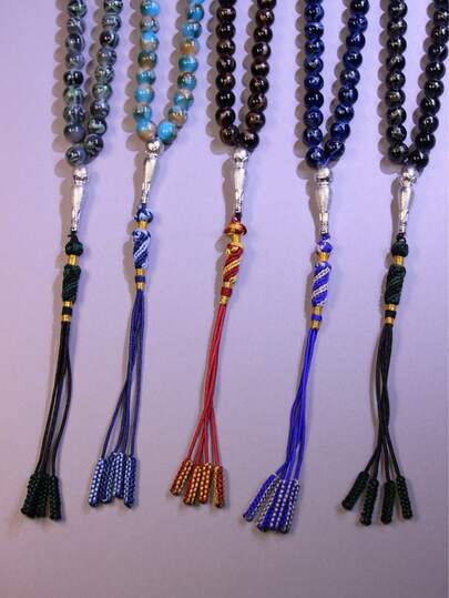 1串手工玻璃珠流苏念珠，高品质33颗10毫米斋月祈祷珠，伊斯兰畅销多色流苏祈祷珠，适用于（斋月、开斋节、情侣、日常使用、所有季节）