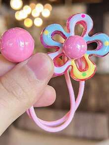 5pcs/Set Cartoon Color Block Floral Headbands, Elastic Hair Ties With Faux Pearl, Cute Candy Color Hair Bands, High Elastic Ponytail Holders, Hair Accessories, Random Colors, Hair Clips, Hair Ties, Headbands, Hair Scrunchies - Multicolor - View 5