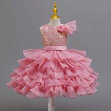 少女夏季优雅亮片撞色网纱连衣裙，花童生日派对走秀钢琴演奏会晚礼服 - 藕粉色 - 查看 5