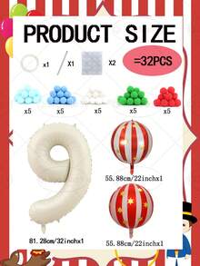 32pcs/Set Circus Star Stripe 4D Balloon Set, Includes 32-Inch Number Balloons, 22-Inch Star Stripe 4D Balloons, Suitable For 0-9 Years Old Birthday Party Decoration, Balloon Theme Decoration, Wedding Decoration, Photography Props, Surprise Gift - A - View 14