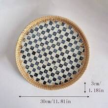 1 pieza Bandeja decorativa hecha a mano de estilo vintage con ratán y conchas, organizador artístico, bandeja para aperitivos, bandeja de té para decoración del hogar - Multicolor - Ver 16